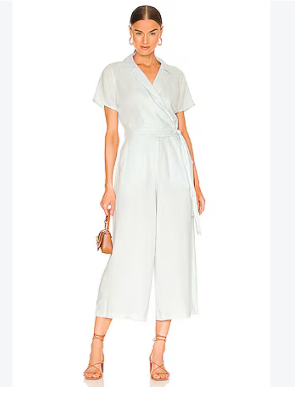 Bella Dahl NEW wrap jumpsuit in dusty seafoam mint green wide leg 100% tencel S